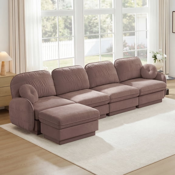 LifeSky 137" Oversize L-Shaped Sofa for Moving Day New Homeowners: 15-Minute Tool-Free Assembly, 4-Person Deep Seat - Housewarming Party Ready - Rose Dust Chenille with Movable Ottoman