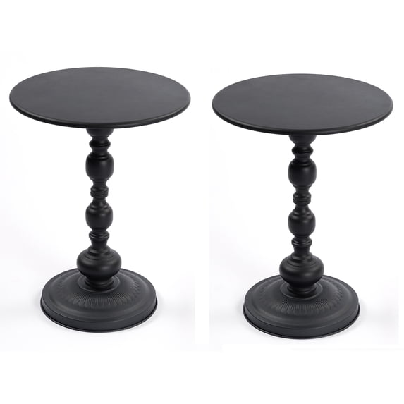 LifeSky 2-Pack Round Metal Side Table for Sofa Bedside: 15.7x20 Inches, Vintage Accent End Table for Small Living Room Bedroom - Frost Black Finish, Easy 5-Min Assembly