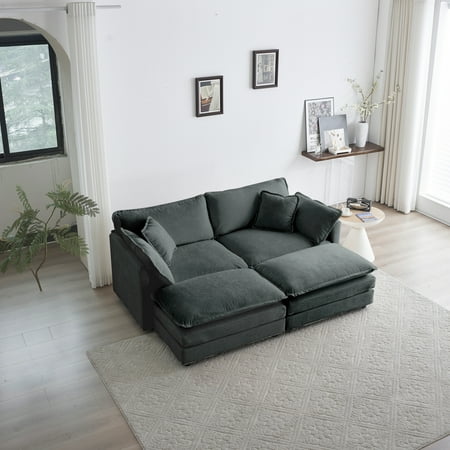 LifeSky 2-Seater Modular Sofa with 2 Ottomans for Small Apartment Living Room: 15-Second Reconfigurable Seating for 4 Guests - Gray Chenille