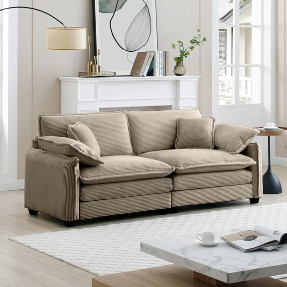 LifeSky 2 Seater Sofa with 4 Pillows, 30" Deep Seat for Small Apartments: Lay Flat Without Knees Hanging Off - Friday Night Movie Watching - Boxed to Fit Narrow Doorways