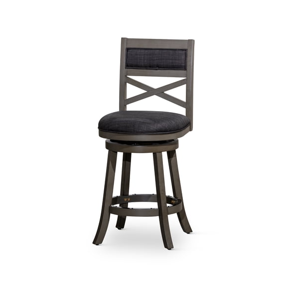 LifeSky 24-Inch Counter Height X-Back Swivel Stool, Weathered Gray Finish, Charcoal Fabric Seat, 300 lbs Capacity for Kitchen Island or Home Bar