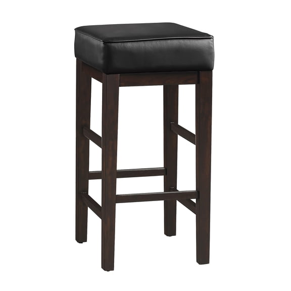 LifeSky 29-inch Pub Height Stools Set of 2 Espresso Solid Wood Frame Black Faux Leather Seat for Kitchen Island Bar Area Entertaining