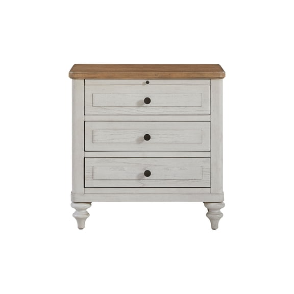 LifeSky 3 Drawer Nightstand with USB Charging, Cement and Sand Wooden Bedside Table with Felt Lined Top Drawer, Cedar Lined Bottom Drawer, Pull Out Tray for Bedroom