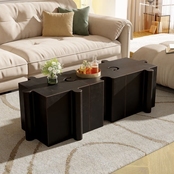 LifeSky 3-Piece Modular Puzzle Side Table Set for Small Apartment Hosting: Interlock into 47" Coffee Table in 30 Seconds - Holds 200 lbs for Sudden Guests - Indoor/Outdoor Antique Copper MGO