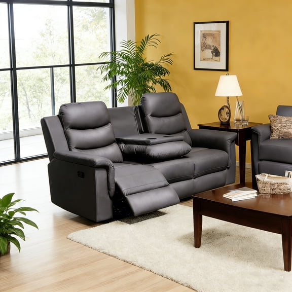 LifeSky 3-Seat Reclining Sofa with Middle Console Cup Holder for Family Movie Night: 0 Times Getting Up in 2 Hours - Living Room Recliner Couch - Easy Clean Faux Leather