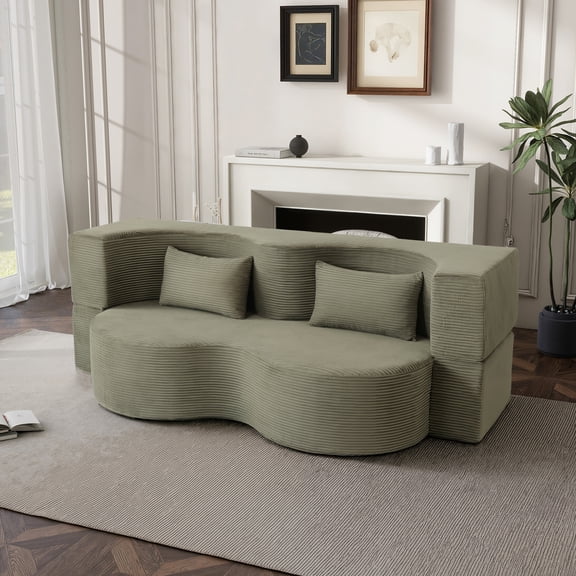 LifeSky 3-Seater Sofa Bed: Compressed Sponge Convertible Sleeper Sofa - Faux Fur Upholstered Memory Foam Couch for Small Spaces & Studio Apartments