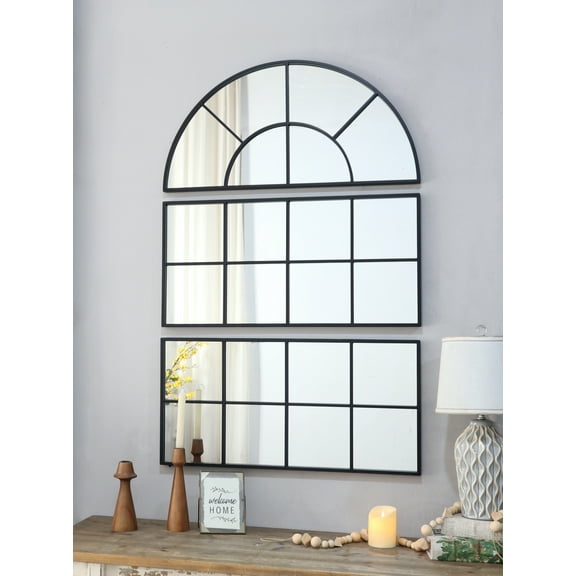 LifeSky 30x45 Inch Arched Wall Mirror 3 Panel Arched Mirror for Living Room Entryway: Zero Gap Seamless Cathedral Arch Design - Blank Wall Transformation - Black Iron Frame