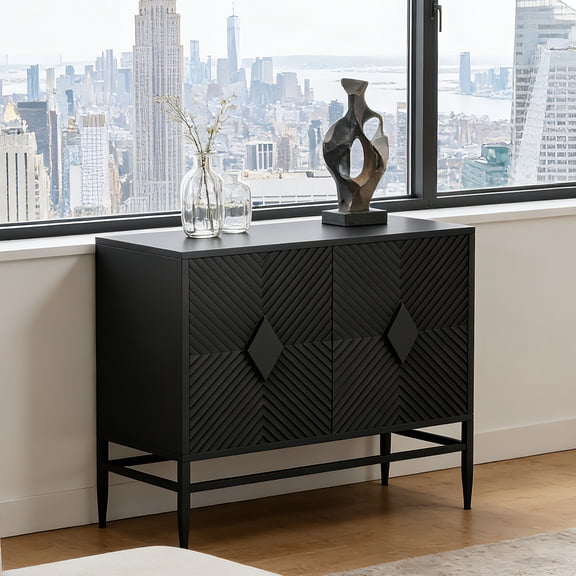 LifeSky 31.5" Accent Cabinet with Pattern Doors for Living Room Entryway: Instant Style Upgrade in 30 Mins - Weekend Guest Ready - Adjustable 2-Tier Storage