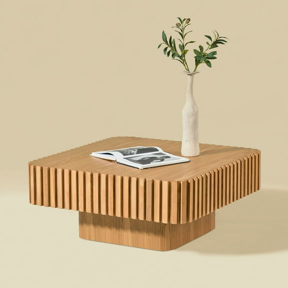 LifeSky 31.5 Inch Modern Handcraft Drum Coffee Table Square Coffee Table for Living Room: Transforms Your Space into a Stylish Gallery in Seconds - Friends Over + Small Apartment - Sturdy MDF Base