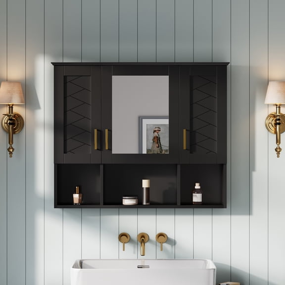 LifeSky 35" 2-in-1 Wall Mounted Medicine Cabinet with Adjustable Shelves & Soft Close Doors: Hide Clutter, Keep Essentials Visible for Organized Morning Routines - High-Definition Mirror