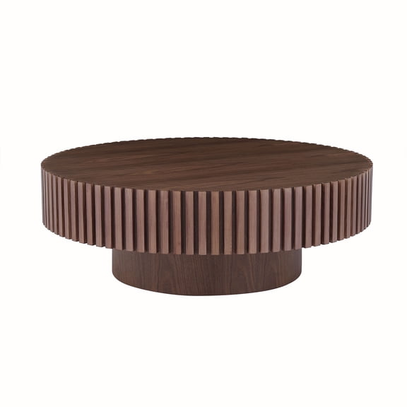 LifeSky 35.43 Inch Round Coffee Table for Small Apartment Living Room: Holds 350LBS Steady on Carpet, No Wobble - Movie Night Snacks & Laptop - Pedestal Base, Walnut