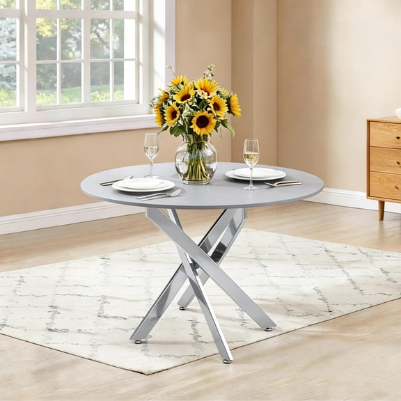 LifeSky 35.43 Inch Round Glass Dining Table for Family with Kids: Easy Clean Granite Look Tabletop Stays Spotless in 15 Seconds - Sturdy X-Metal Frame Supports 220 lbs for Daily Dinner