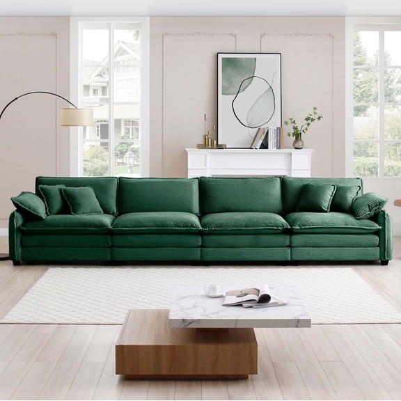 LifeSky 4 Seater Corduroy Sofa for Apartment Living Room: 30 Minute Solo Assembly - Housewarming Party Ready - Memory Foam Cushions with 6 Pillows