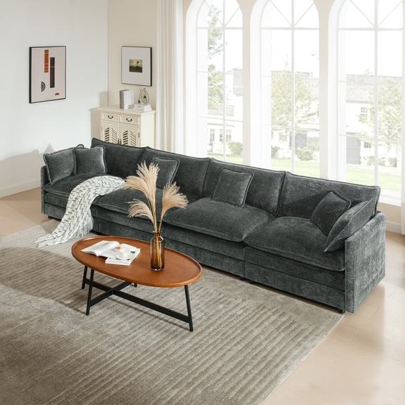 LifeSky 4 Seater Modular Sectional Sofa Free Combination Chenille Couch for Living Room: 22+ Layouts in 30 Mins - 146.8in Gray Sofa Comfortable for Family Gatherings - Sturdy 300lbs Per Seat
