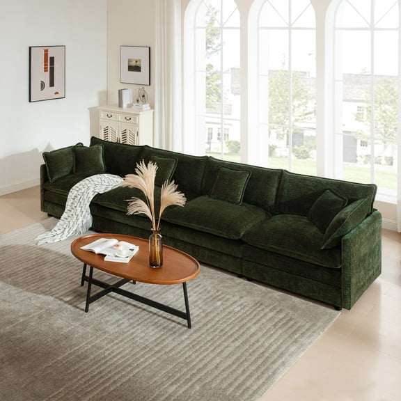 LifeSky 4 Seater Modular Sofa for Small Apartments: 22+ Configurations in 2 Mins - L Shaped Sectional Couch for Irregular Living Rooms - Green Chenille