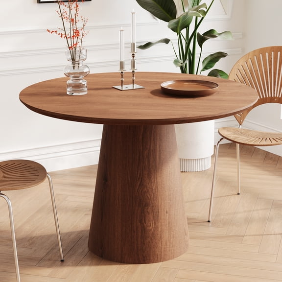 LifeSky 43 Inch Round Dining Table for Small Apartments & Solo Setup: 10 Minute Assembly No Tools Needed - Quick Weekend Dinner Party Ready - MDF Wood Grain Sturdy Single Leg