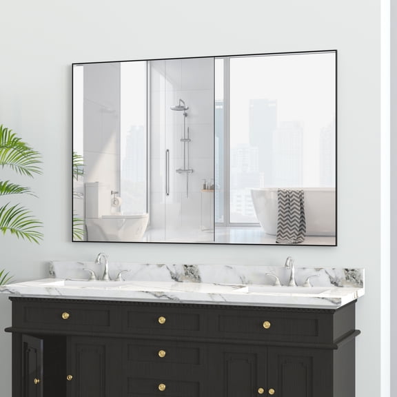 LifeSky 48x32 Oversized Bathroom Mirror for Couples Getting Ready Together: See Full Body Without Leaning - Morning Rush Dual-Use - Aluminum Frame