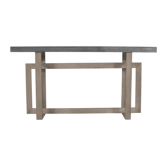 LifeSky 59 inch Console Table for Living Room Entryway: No Assembly Solid Wood Sideboard with Geometric Base - Distressed Gray - Ready to Use in 60 Seconds