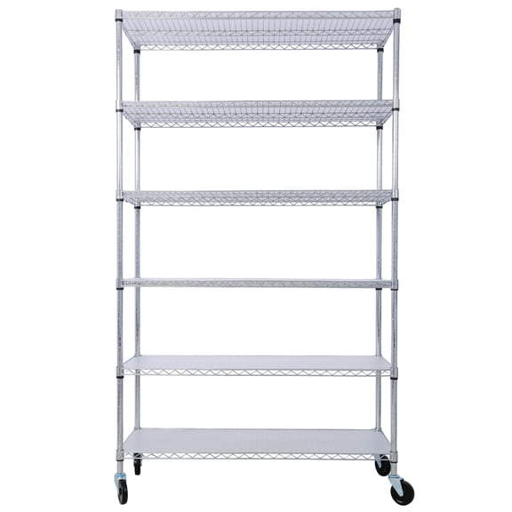 LifeSky 6000 lbs Heavy Duty Storage Rack 6 Tier NSF Metal Shelf with Wheels: Each Shelf Holds 1000 lbs - Adjustable 1" Increments & Splitable Top Pole - Warehouse Garage