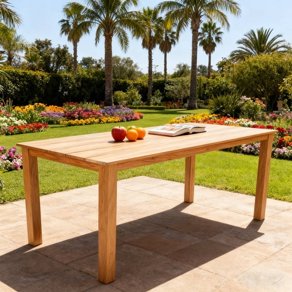 LifeSky 68.9-Inch HIPS Outdoor Dining Table for 6-8 Person Patio Gatherings: Looks Like Real Wood, Resists Sun & Rain - Spills Wipe Clean in Seconds - Backyard BBQ with Umbrella Hole