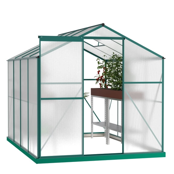 LifeSky 6x8 FT Polycarbonate Greenhouse for Winter Plant Protection: Withstands 50cm Snow & 70MPH Winds - Backyard Heavy Duty Walk-in Green House for Cold Climates - Ground Anchor Kit Included