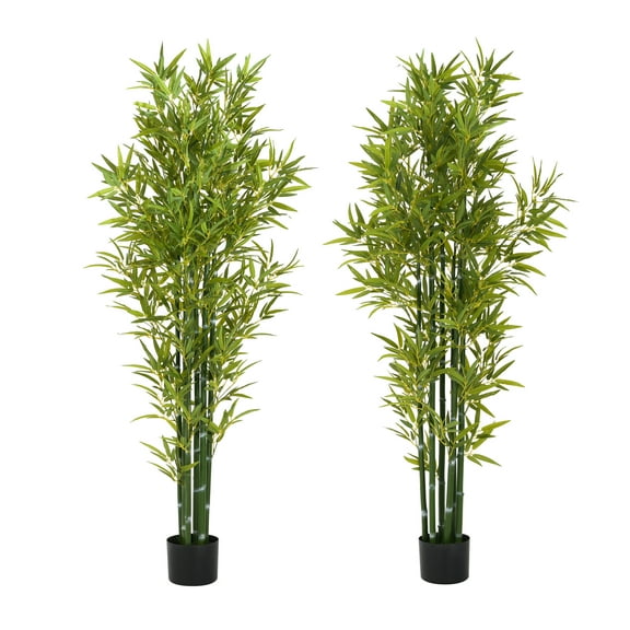 LifeSky 72" Artificial Bamboo Plants Set of 2 for Living Room Corner: Zero Maintenance, Instant Greenery - Flexible Iron Frame for Custom Shape - Pre-Potted for Easy Decor