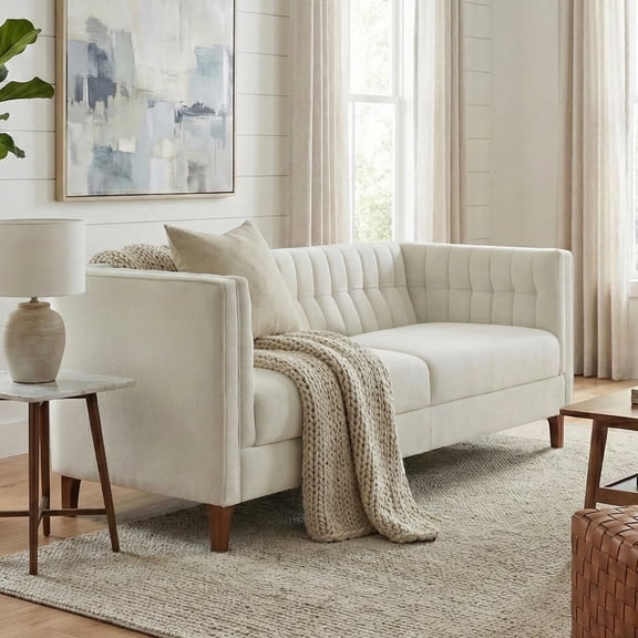 LifeSky 76" 3-Seater Sofa with 22.12" Deep Seat for Families: No Aching Back After 3 Hours of Movie Marathon - Channel Tufted Couch with Chenille Fabric and Wood Legs for Living Room