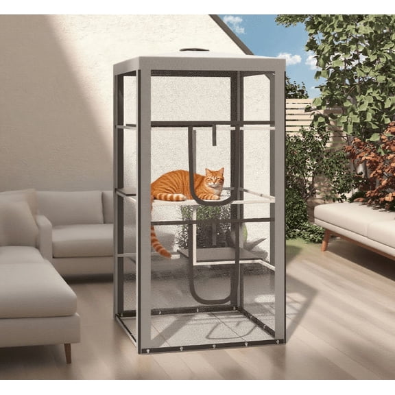 LifeSky 78.75 Inch Tall Cat Enclosure with 3 Platforms for Active Indoor Cats: Keeps Your Feline Entertained for Hours - Apartment Living Room Solution - Sturdy Steel Frame with Mesh Walls