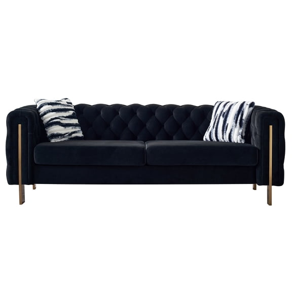 LifeSky 84.25" Tufted Velvet Sofa for Family Living Room: Supports 700 lbs - Solid Wood Frame & 2 Pillows Included - Movie Night Ready