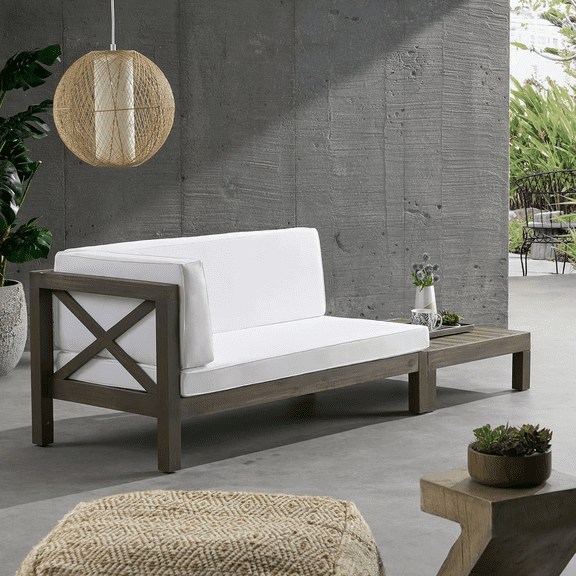 LifeSky Acacia Wood Outdoor Loveseat with Coffee Table for 2 Persons: Water-Resistant Cushions, 600 lbs Capacity - Summer Patio BBQ Lounge Set - Cross-Back Design - Easy Assembly