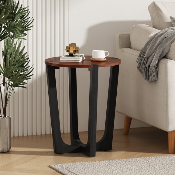 LifeSky Acacia Wood Round Side Table 22.2 inch for Living Room Sofa Couch: No-Bend 26.2 inch Height, No-Wobble U-Shape Base, Sturdy Small End Table for Drinks Books, 10-Min Assembly, Brown Black