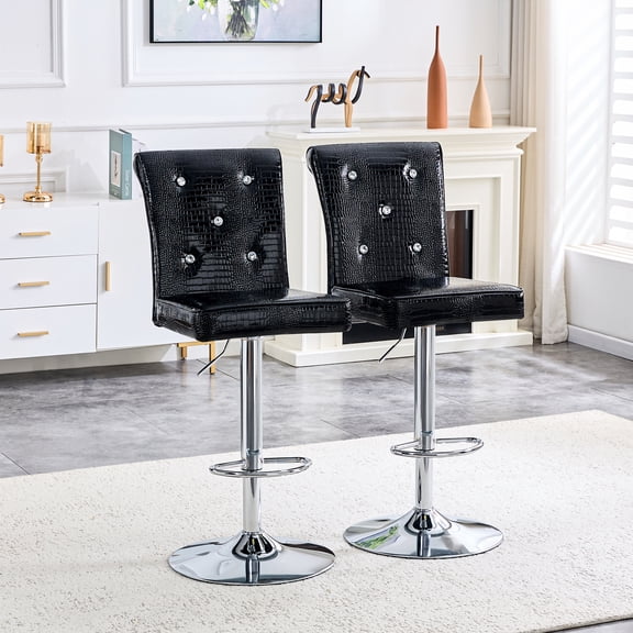 LifeSky Adjustable Height Bar Stools Set of 2 for Kitchen Island: One-Touch Lift Bar Chairs with Crystal Clasp Design - Fits Counters 25.2-34.3 Inches - Home Entertaining Bar Seating - Easy Assembly