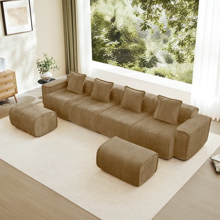 LifeSky No Assembly 4-Seat U-Shape Sectional Sofa for New Apartment Moving Day: Unbox & Sit in 0 Min - 72H Fluff Recovery - Modular Design with 2 Ottomans