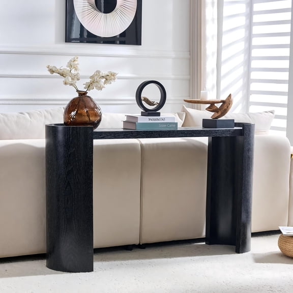 LifeSky Black Curved Console Table for Small Entryway Apartment: 13.8-Inch Slim Depth Keeps 40% More Walk Space - Morning Rush Drop Zone for Keys, Bag, Decor - No Assembly Needed
