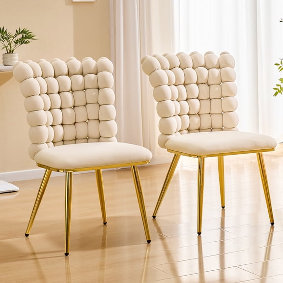 LifeSky Bubble Tufted Swivel Accent Chair for Small Space WFH: 360 Rotation Without Standing Up  Perfect for Studio Desks, Vanities & Dining  Cream Velvet Gold Legs
