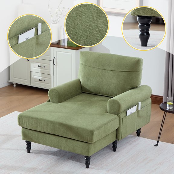 LifeSky Chenille Fabric Chaise Lounge Recliner for Adults After Work: 2 Hours Sag-Free Support - Evening Wind-Down Living Room Reclining - Side Pockets & Machine Washable Cover