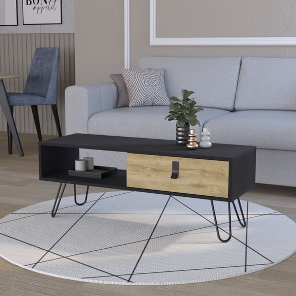 LifeSky Coffee Table with Drawer and Open Shelf for Living Room: 2-Second Clutter Hide - 40.9" Wide Surface for Drinks & Laptop - Hairpin Legs - Easy Assembly
