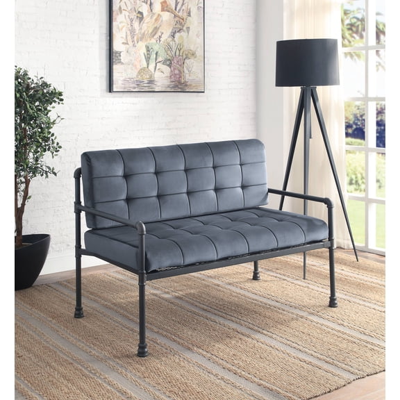 LifeSky Compact Loveseat for Small Apartment: 51-Inch Industrial Chic Sofa - 220lbs Support with Memory Foam & Gray Velvet - Fits Studio & Home Office