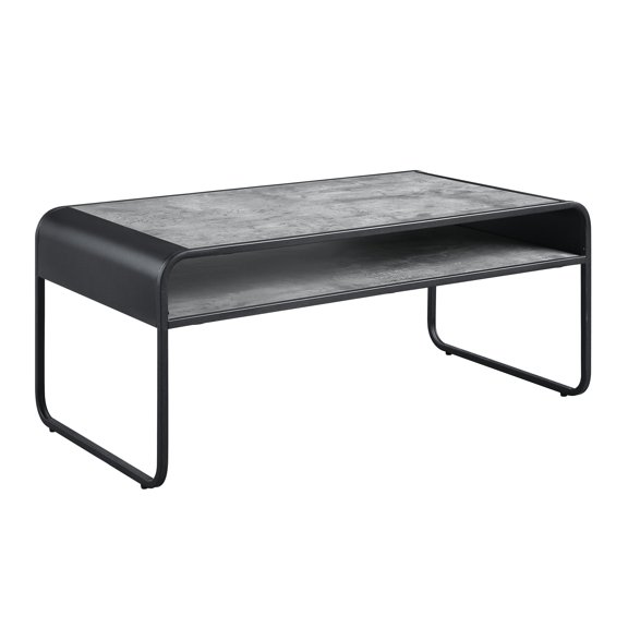 LifeSky Concrete Gray Coffee Table with 2-Tier Storage for Small Living Rooms: Holds Laptop, Drinks & 5 Magazines Without Wobble - After Work Lounge - Easy Assembly by One Person
