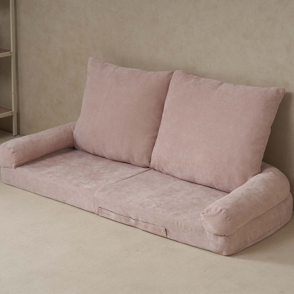 LifeSky Convertible Fold-Out Single Sofa Bed with 18 Adjustable Positions for Studio Apartment Guest Overnight: 63.7 Inches Long Bed - 5-Second Transformation - Pink