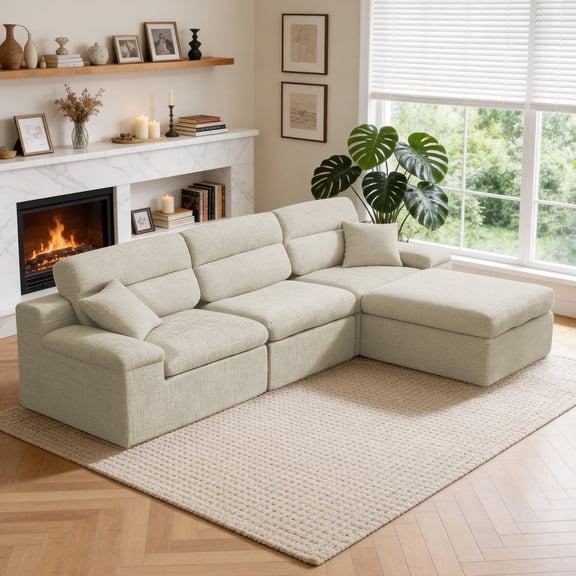 LifeSky Corner Chaise Sofa for Small Apartment Living Room: No Assembly Needed, Ready in 5 Mins, 3-Seat L-Shaped Couch with High Backrest, Space-Saving Design for Moving Day Stress Relief