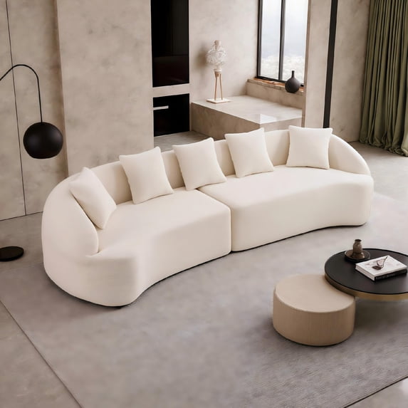 LifeSky Curved Boneless Sofa 110'' Sectional for Apartment Move-In: 0-Hour Assembly, Unbox & Lounge in 10 Minutes - Modular Design for Narrow Hallways - Soft Chenille Fabric & 900 LBS Capacity