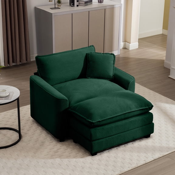 LifeSky Deep Seat Armchair with Ottoman for Small Apartment Living Room: 28-Inch Sink-In Comfort - Post-Work Relaxation - Memory Foam Cushion & Plush Corduroy