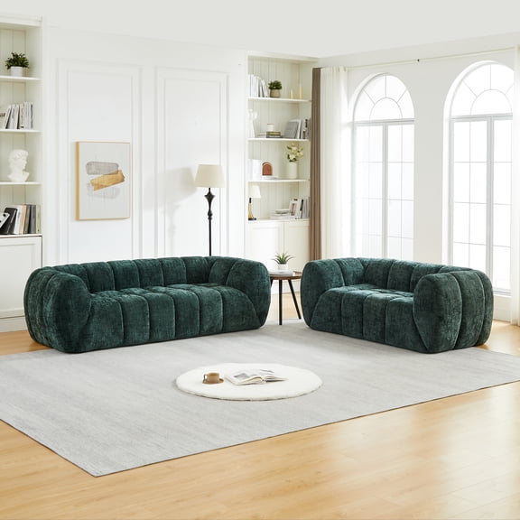 LifeSky Deep Seat Chenille Sofa for Small Apartment Living Room: 23.5-Inch Seat Depth, 250LBS Capacity, Quilted Cloud Design - Modern Pure Foam Sofa for Night Relaxation - Piano-Key Back