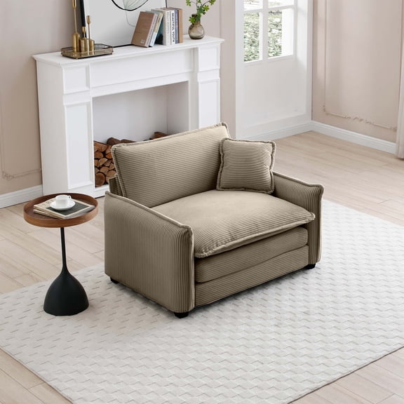 LifeSky Deep Seat Single Sofa for Small Apartment Living Room: 25.2 Inch Seat Depth with Memory Foam - 5.9 Inch Low Armrest - Soft Corduroy - Includes Pillow