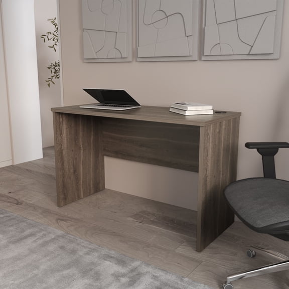 LifeSky Desk with Cable Management for Remote Workers: Hide Wires in 3 Seconds - 47.2 inch Home Office Desk for Home Video Calls - Dark Walnut