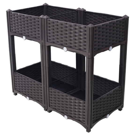 LifeSky Double-Layer Elevated Planter Box for Small Balcony Gardening: 2x Planting Space in 31.5"x15.7" Floor Area - Modular Stackable Design with Drainage Plug - Easy 5-Minute Assembly