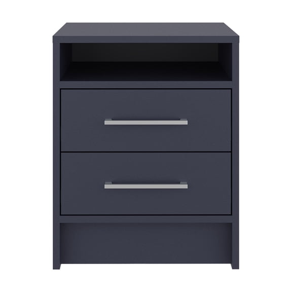 LifeSky Eter Blue Nightstand with 2 Drawers and Open Shelf for Small Bedroom, Compact Bedside Table with Storage, 19.9 Inch Height, Minimalist Modern Style, Light Oak