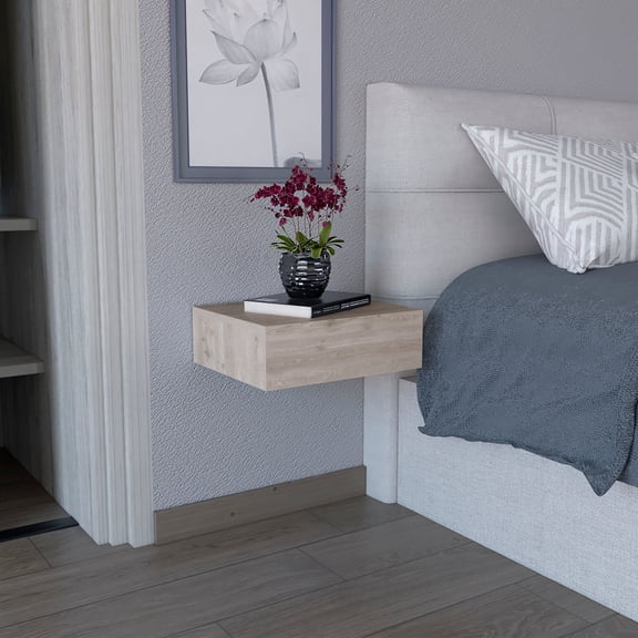 LifeSky Floating Nightstand with Drawer, Wall-Mounted End Table for Small Bedroom, Light Gray Side Table for Apartment Bedside Storage