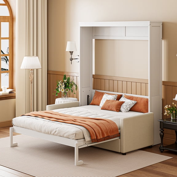 LifeSky Full Size Murphy Bed with Sofa Cushion for Small Apartments: Transforms from Couch to Bed in Under 10 Seconds  No Mattress Lifting  Space Saving Solution for Studio Living